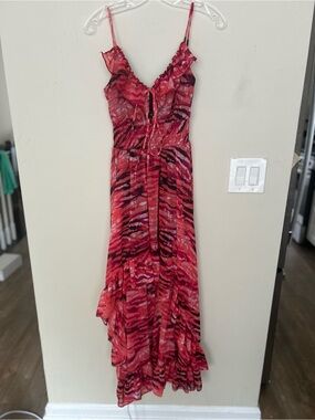 Body Language pink voral zebra stripe asymmetric Spaghetti Strap dress size S